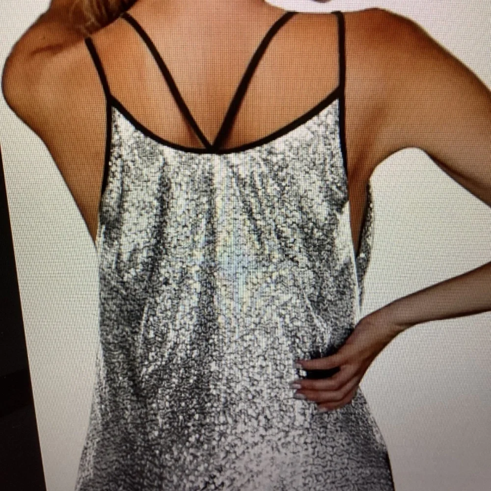 Sequined Double Strap Tank Top ( Size : XXL) (Color: Silvery). CL